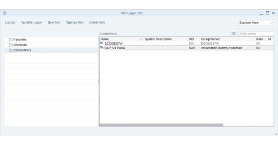 Figure 1: An S/4 HANA system is selected.